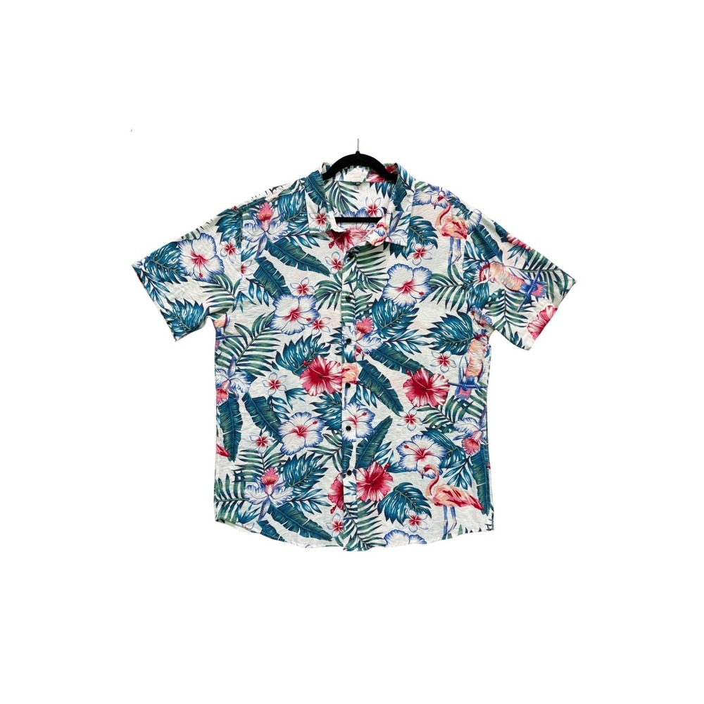 NWOT SHEIN‎ Men's XXL Hawaiian Shirt Tropical Flamingo Hibiscus Button Down